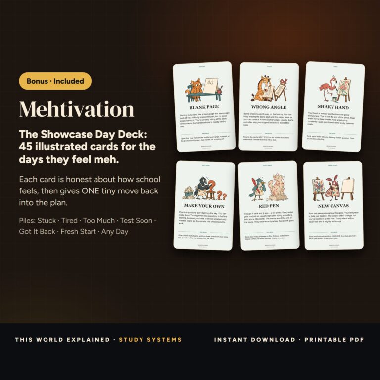 Mehtivation The Showcase Day Deck: illustrated pep-talk cards included in the Art Studio bundle