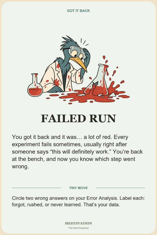 Mehtivation Failed Run card from the Results Day deck
