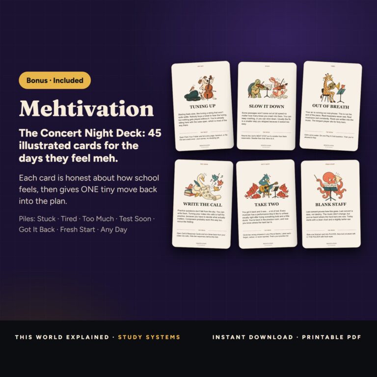 Mehtivation The Concert Night Deck: illustrated pep-talk cards included in the Music bundle