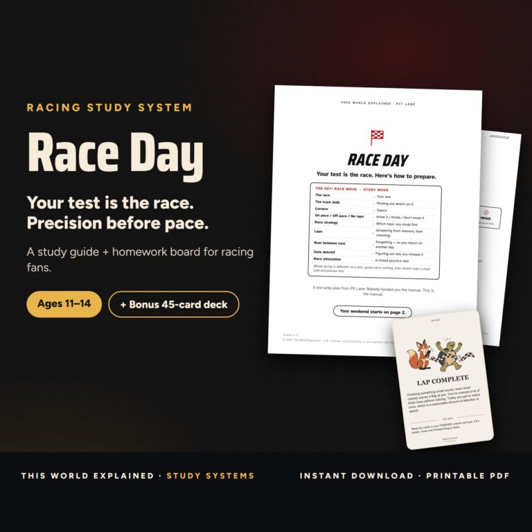 Motorsport & Racing study planner for kids: Race Day and The Pit Board