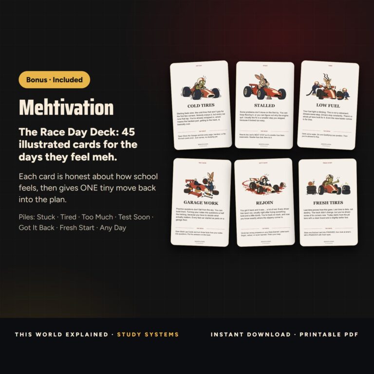 Mehtivation The Race Day Deck: illustrated pep-talk cards included in the Motorsport & Racing bundle