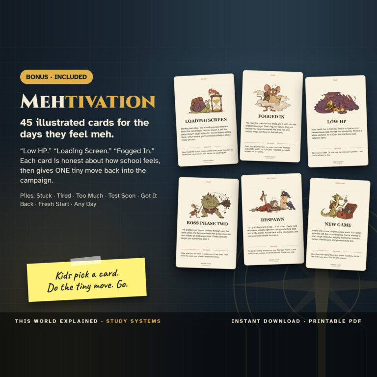 Mehtivation The Boss Battle Deck: illustrated pep-talk cards included in the RPG & Fantasy bundle