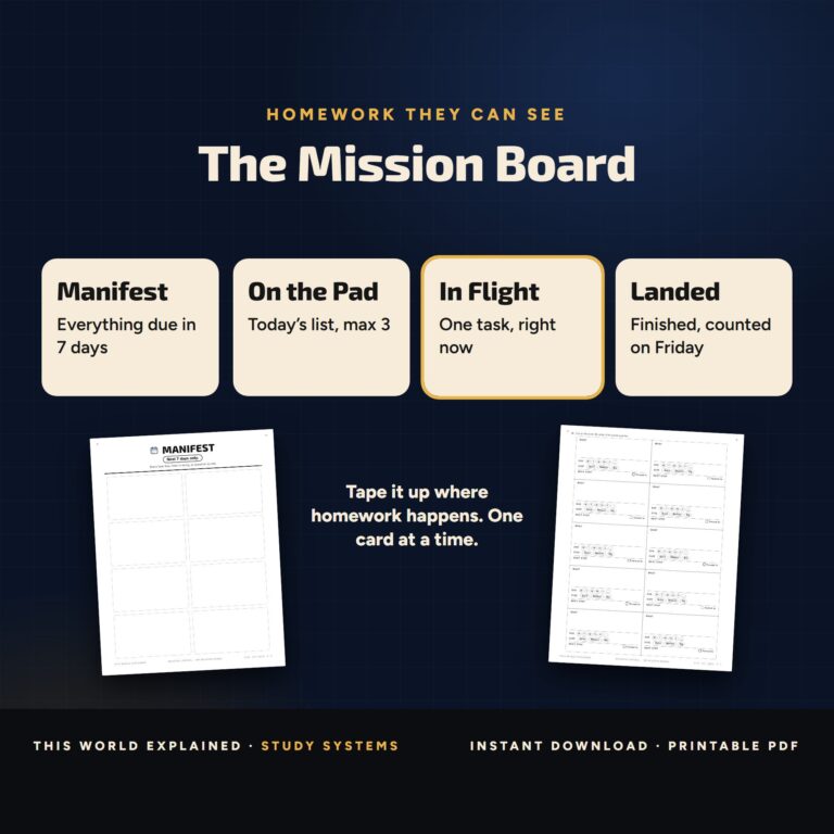 Space mission homework kanban board printable for kids