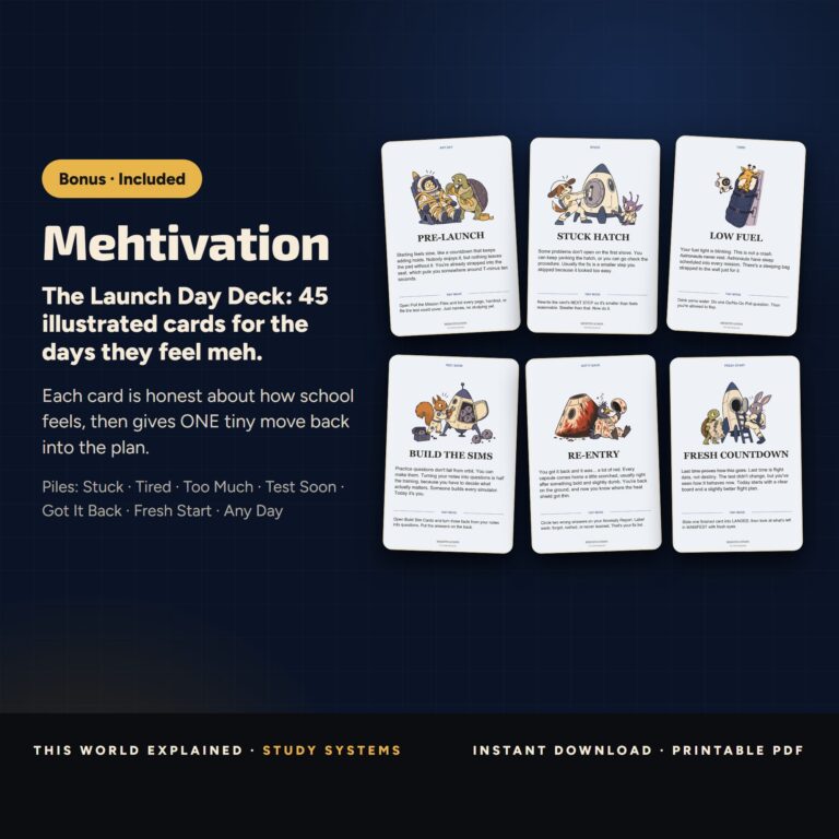 Mehtivation The Launch Day Deck: illustrated pep-talk cards included in the Space bundle