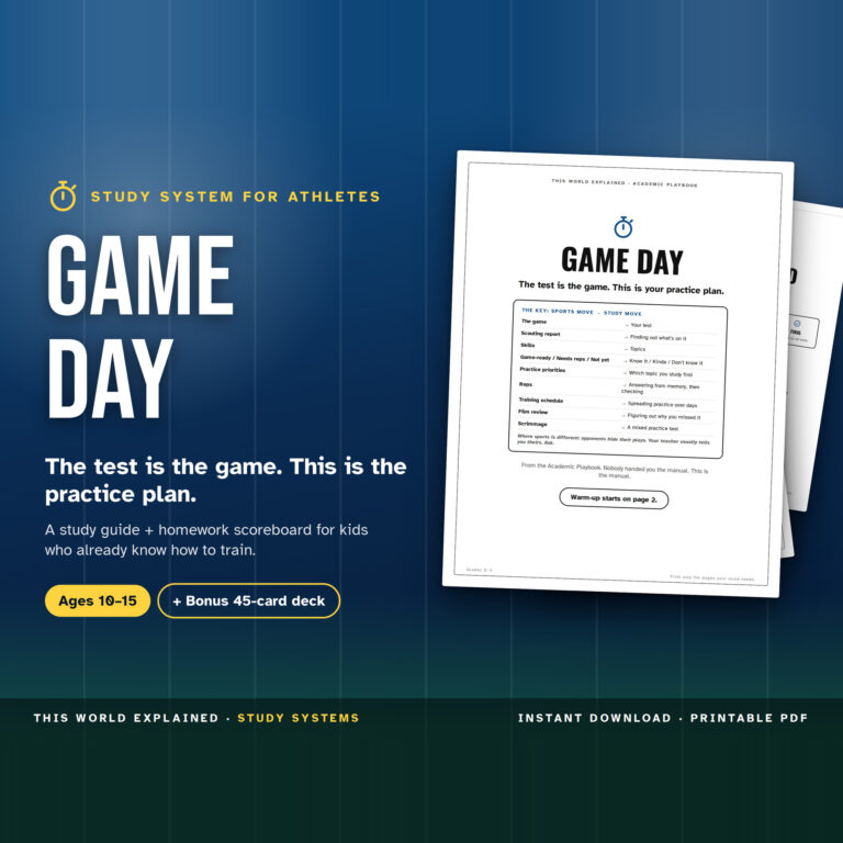 Sports study planner for kids: Game Day and The Game Board
