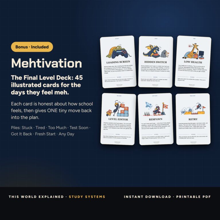 Mehtivation The Final Level Deck: illustrated pep-talk cards included in the Video Games bundle